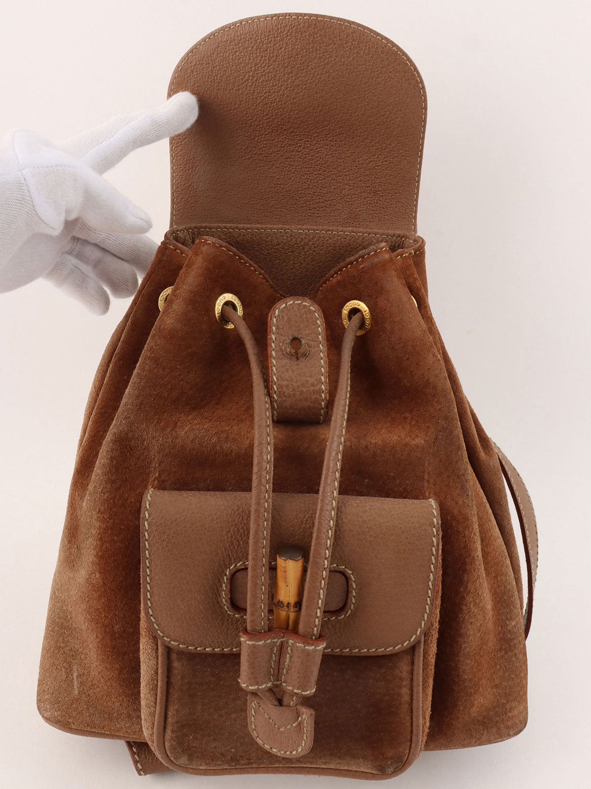 Suede Bamboo Mini Backpack, Brown