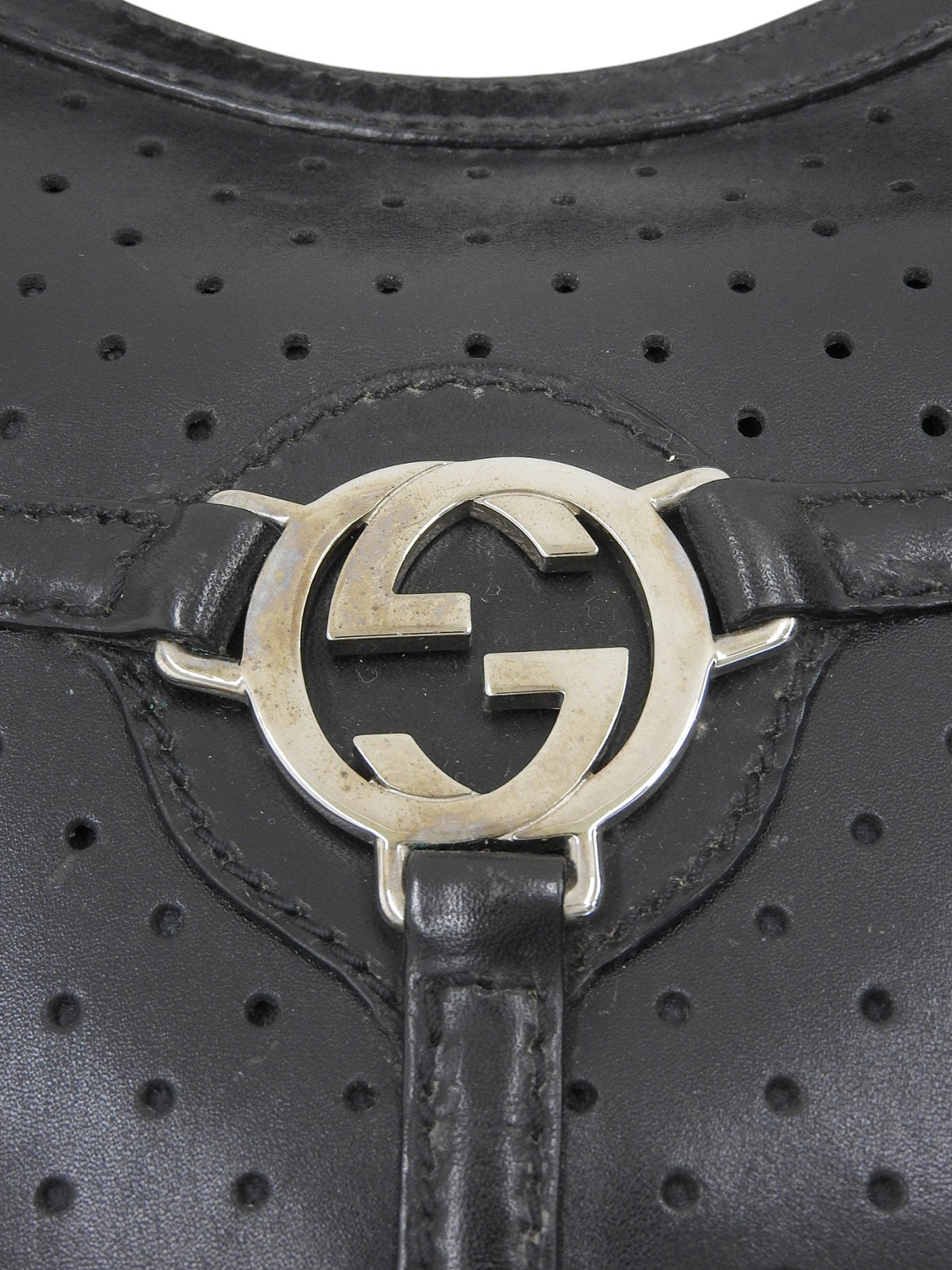 Interlocking G Plate Punching One-Shoulder Bag Black