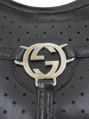 Interlocking G Plate Punching One-Shoulder Bag Black