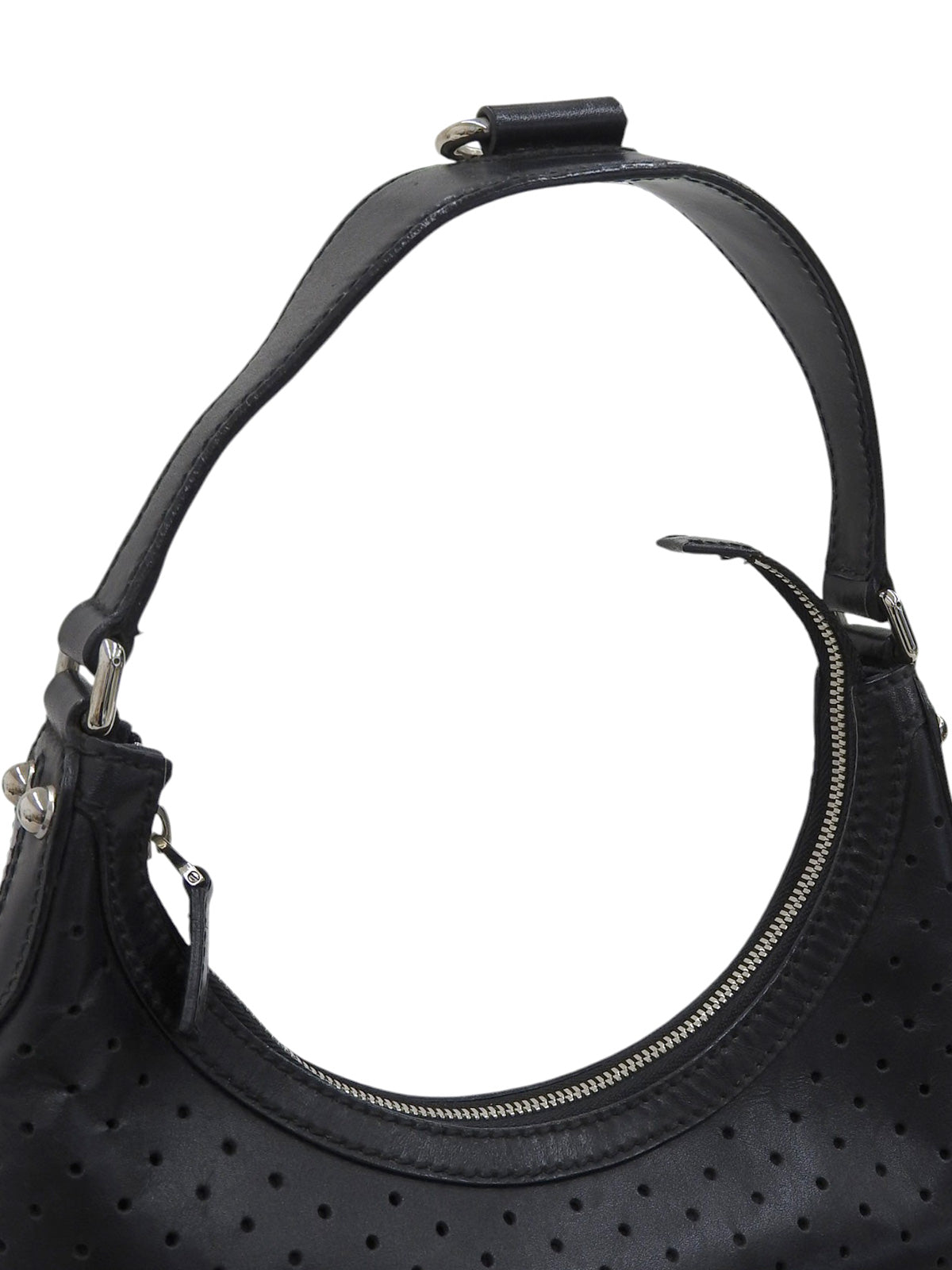Interlocking G Plate Punching One-Shoulder Bag Black