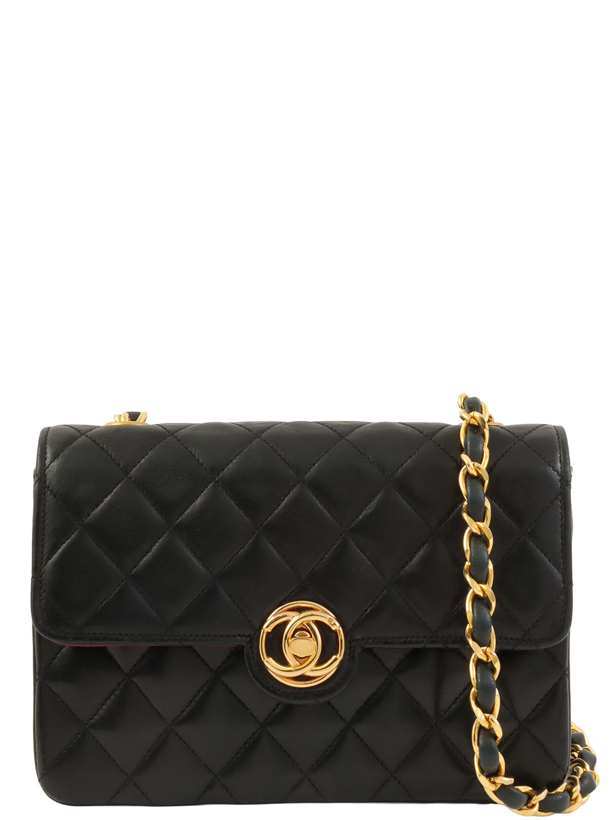 Circa 1990 Circle CC Turn Lock Chain Bag Mini Black