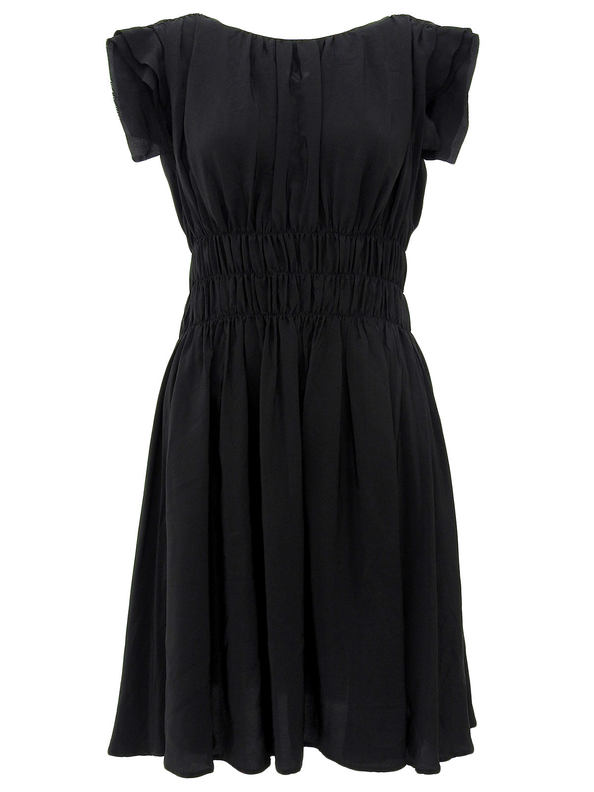 黑色丝绸无袖连衣裙