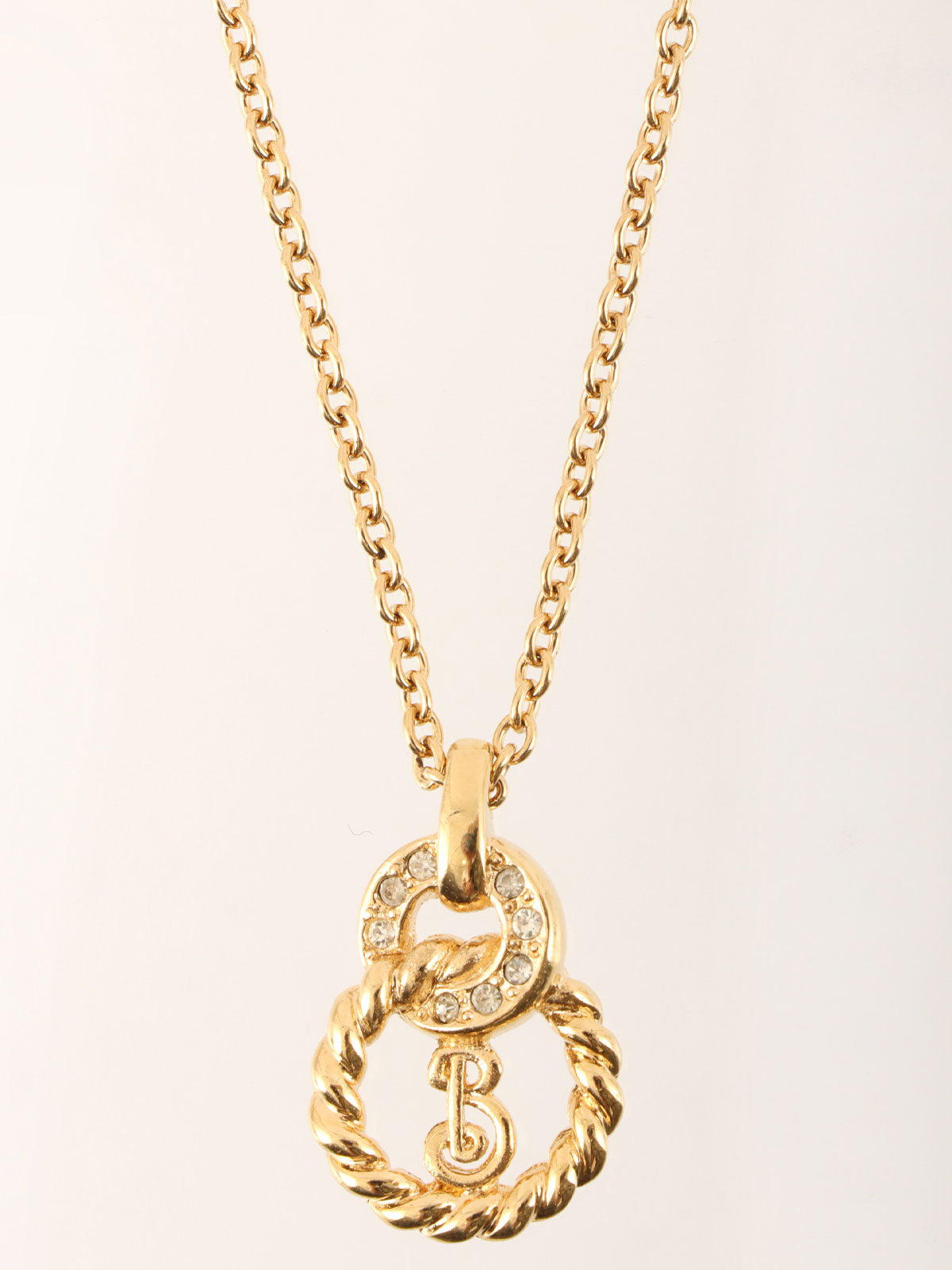 Rhinestone Circle Cutout Logo Necklace in Gold