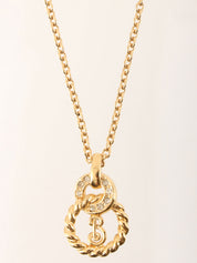 Rhinestone Circle Cutout Logo Necklace in Gold