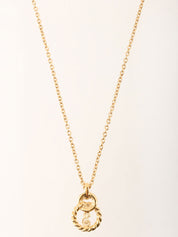 Rhinestone Circle Cutout Logo Necklace in Gold