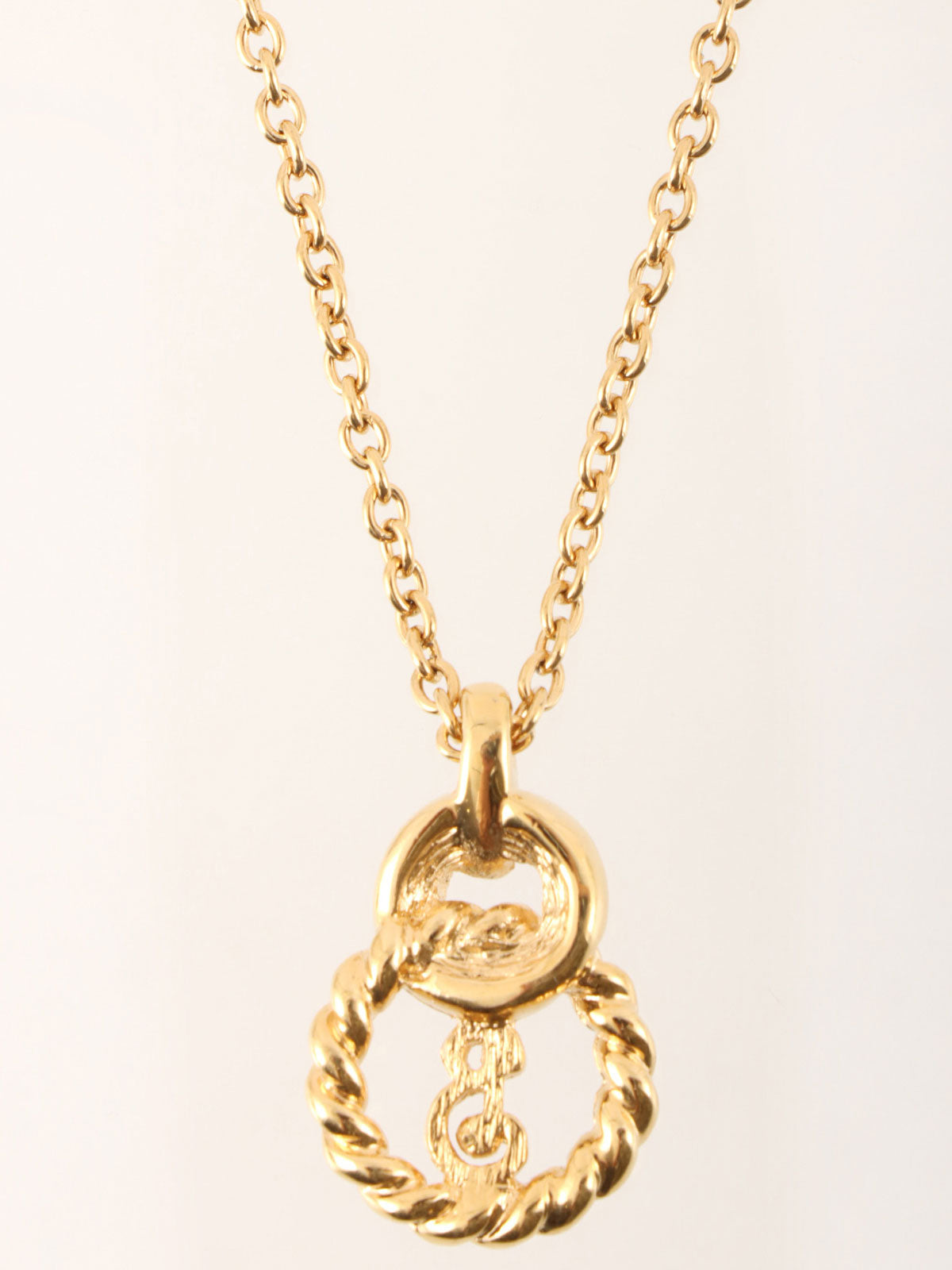 Rhinestone Circle Cutout Logo Necklace in Gold
