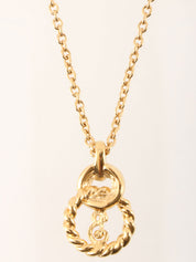 Rhinestone Circle Cutout Logo Necklace in Gold