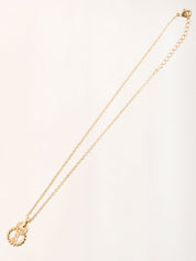 Rhinestone Circle Cutout Logo Necklace in Gold