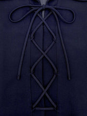 ウールレースアップ半袖ワンピース ネイビー