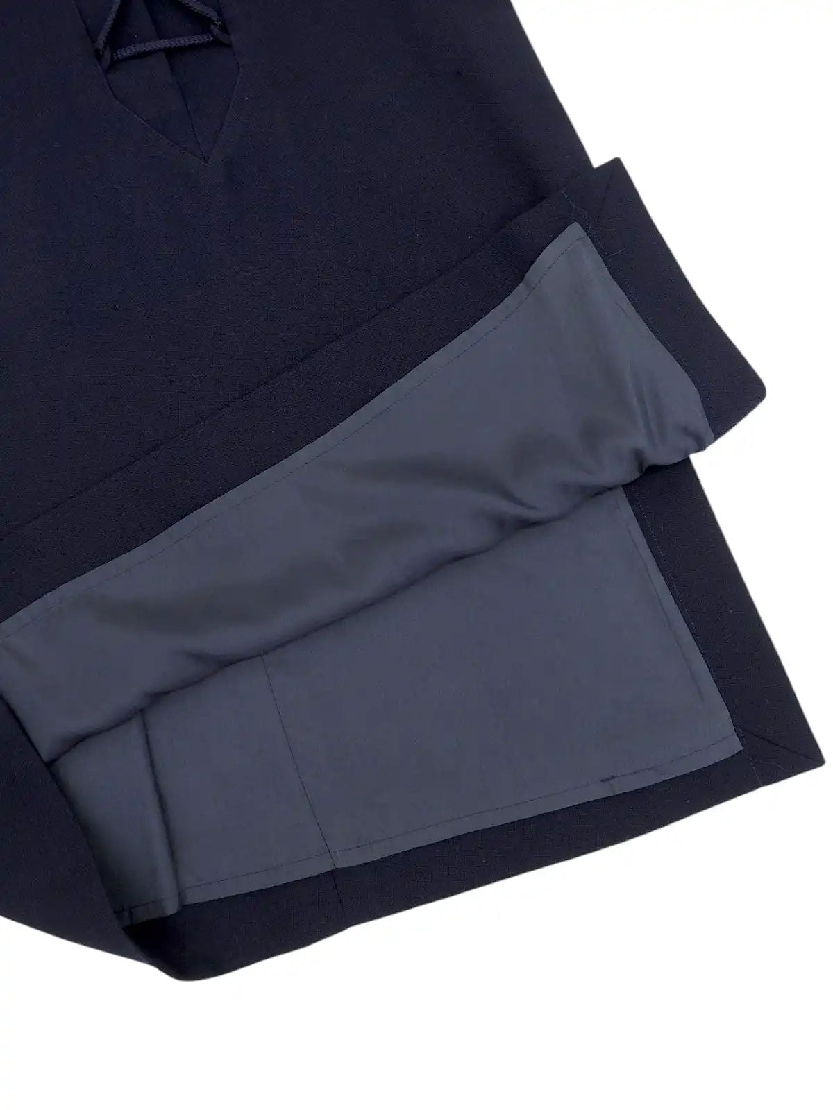 ウールレースアップ半袖ワンピース ネイビー