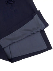 ウールレースアップ半袖ワンピース ネイビー