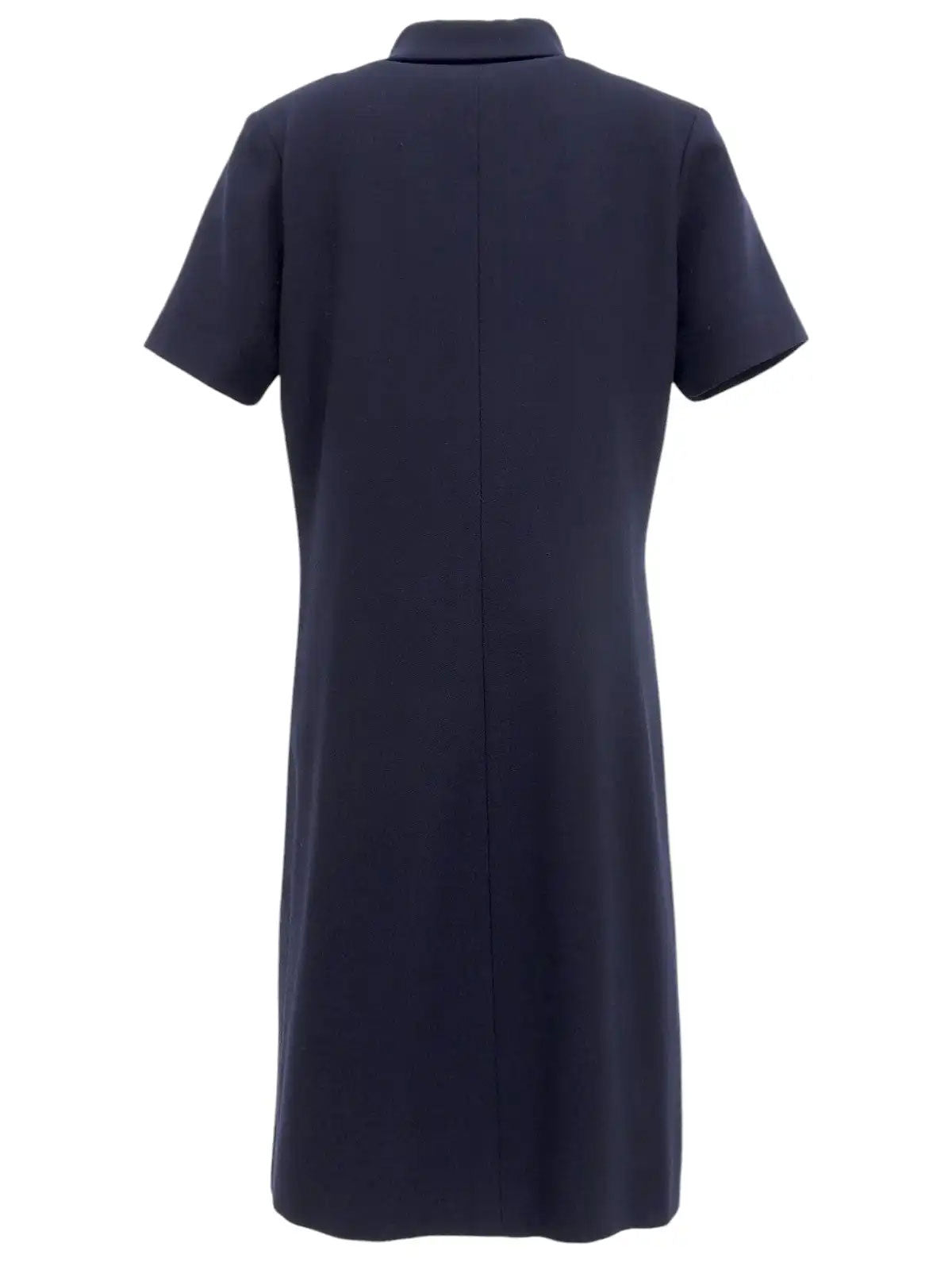 ウールレースアップ半袖ワンピース ネイビー