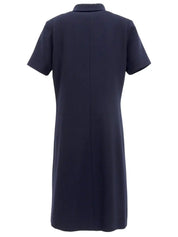 ウールレースアップ半袖ワンピース ネイビー