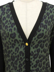 ウールシルクコンビレオパードパターンカーディガン ブラック/グリーン