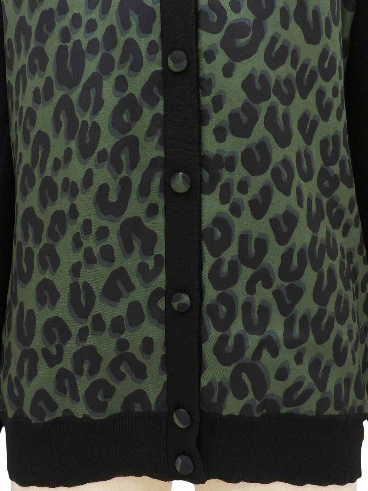 ウールシルクコンビレオパードパターンカーディガン ブラック/グリーン
