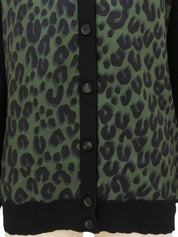 ウールシルクコンビレオパードパターンカーディガン ブラック/グリーン