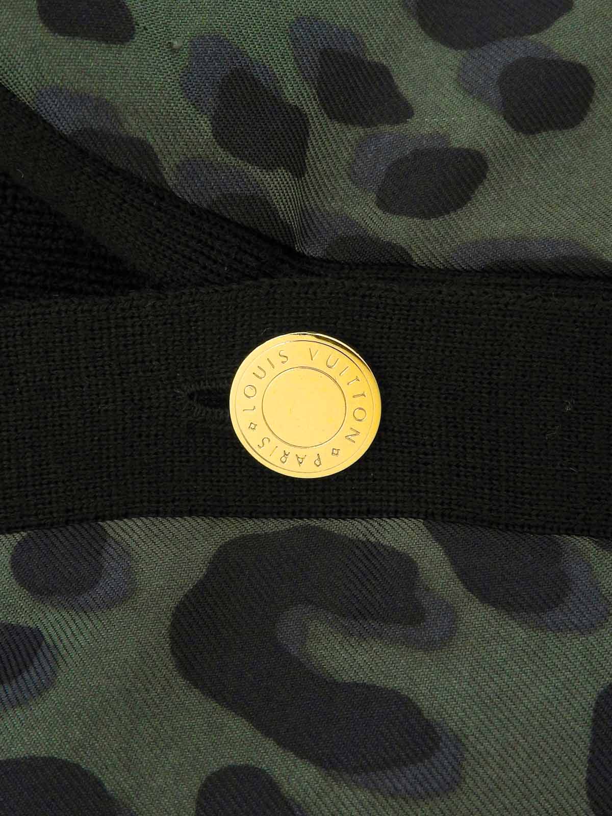 ウールシルクコンビレオパードパターンカーディガン ブラック/グリーン