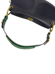 キャンバスレザーコンビアナグラムパターンショルダーバッグ　ブラック