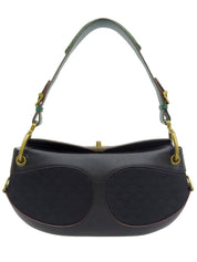 キャンバスレザーコンビアナグラムパターンショルダーバッグ　ブラック