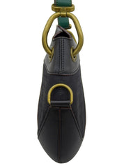 キャンバスレザーコンビアナグラムパターンショルダーバッグ　ブラック