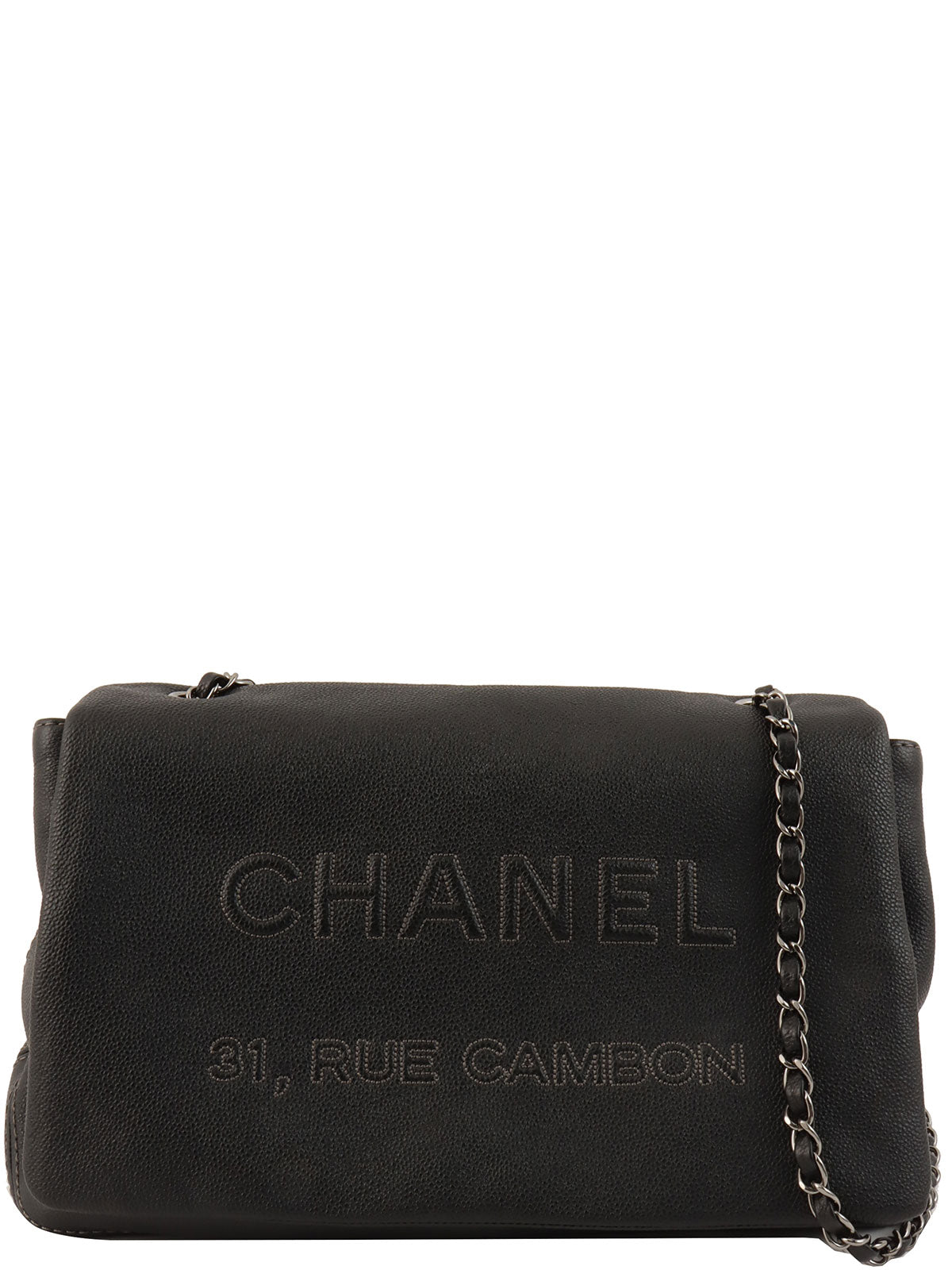 2014年頃製 キャビアスキンCCマークロゴステッチチェーンバッグ ブラック