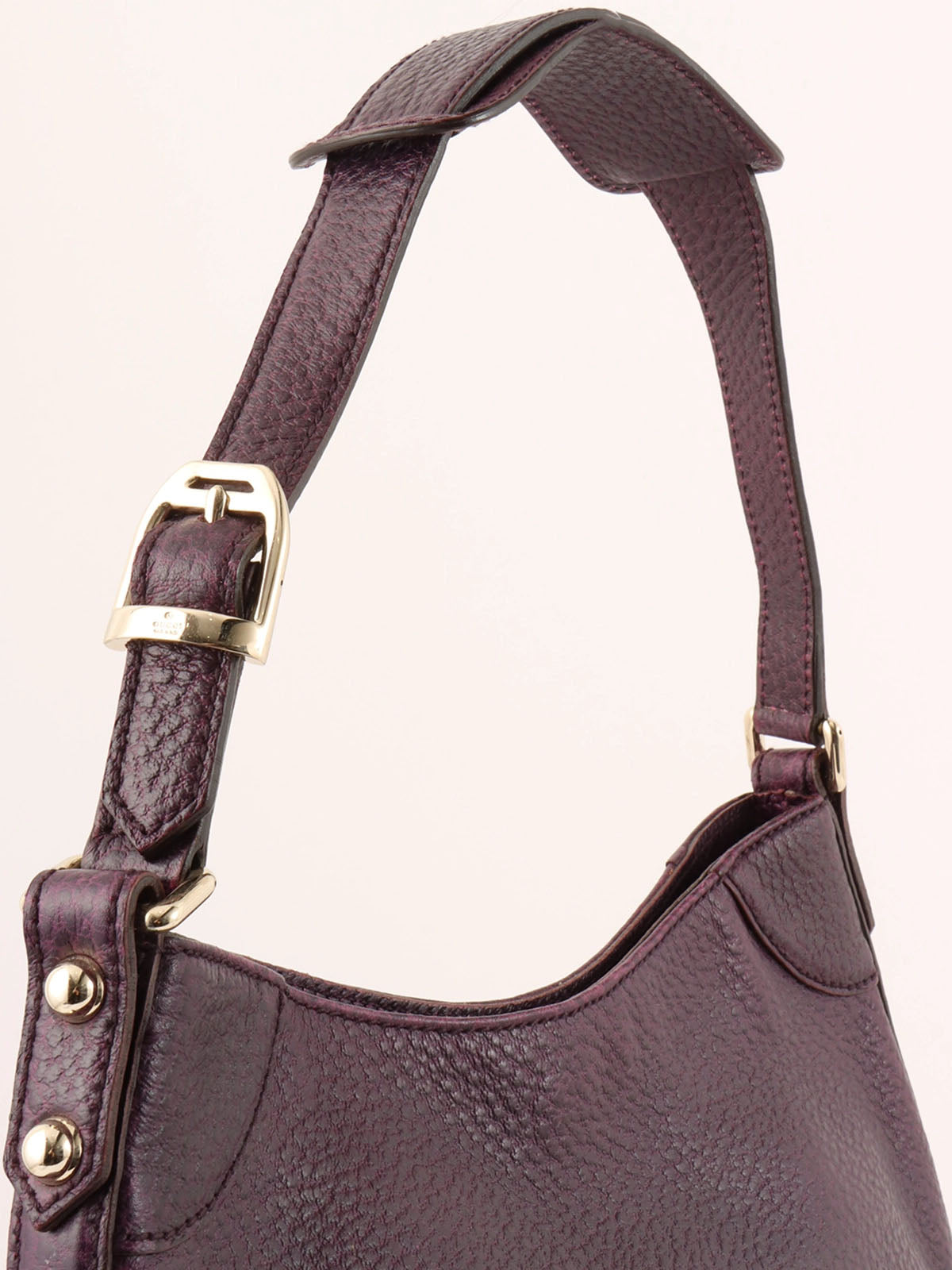 Purple Leather Horsebit Plate Shoulder Bag