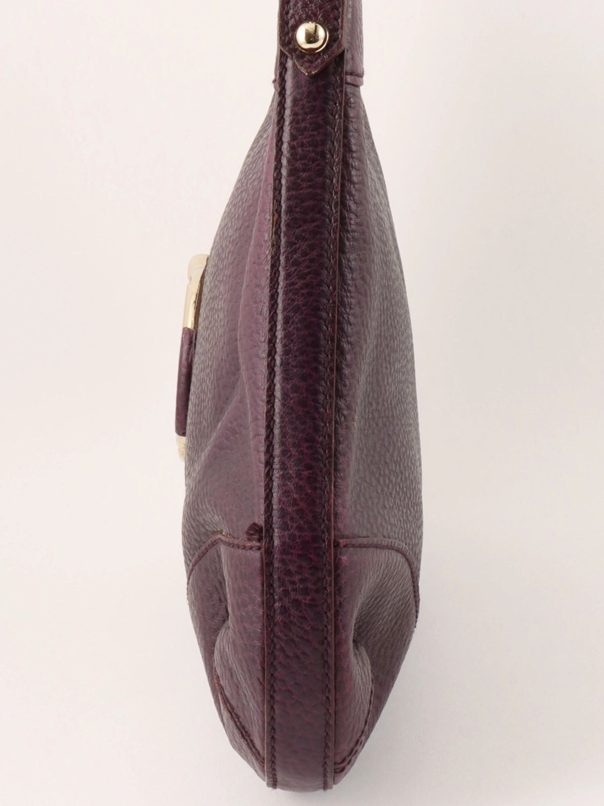 Purple Leather Horsebit Plate Shoulder Bag