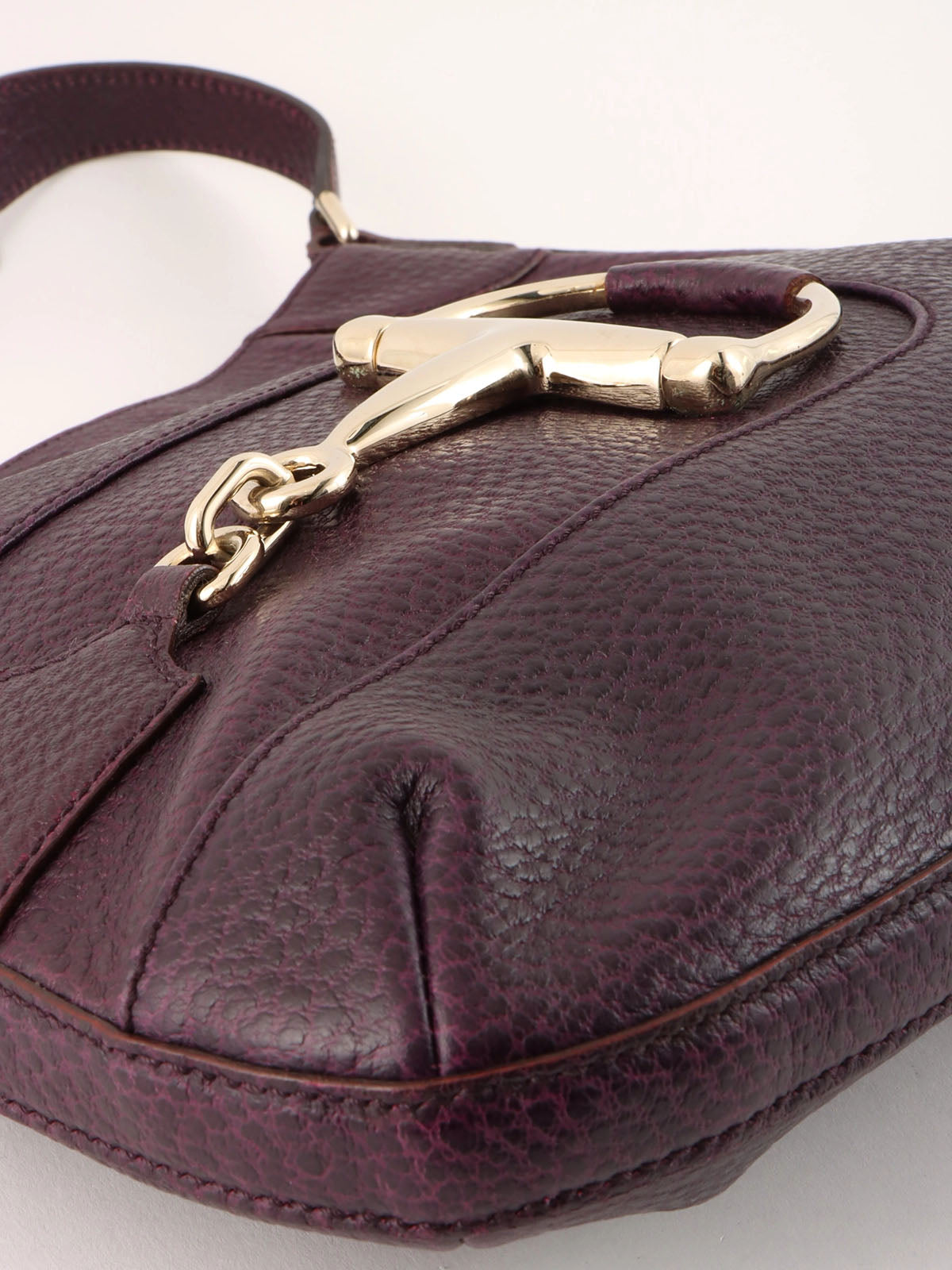 Purple Leather Horsebit Plate Shoulder Bag