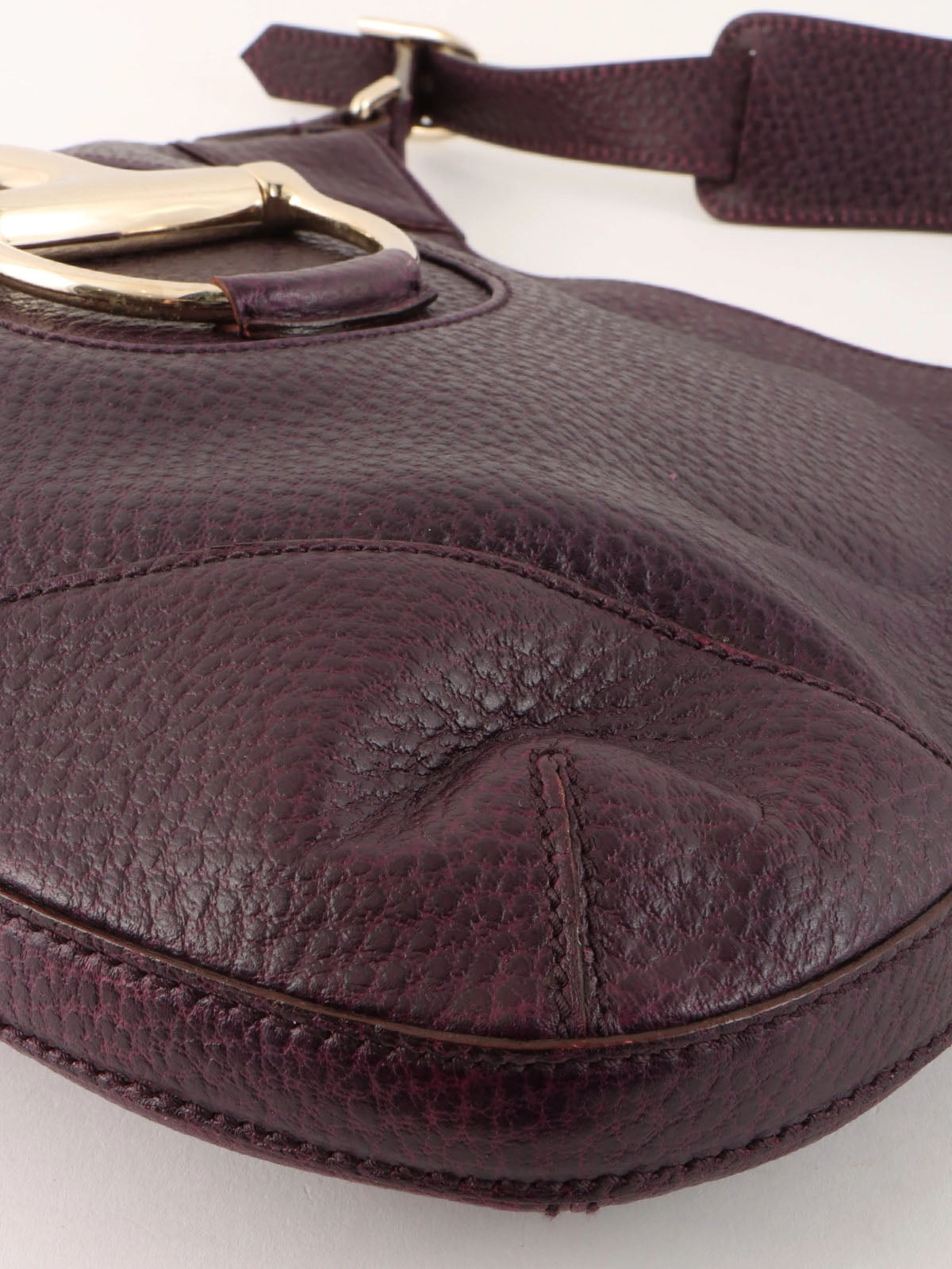 Purple Leather Horsebit Plate Shoulder Bag