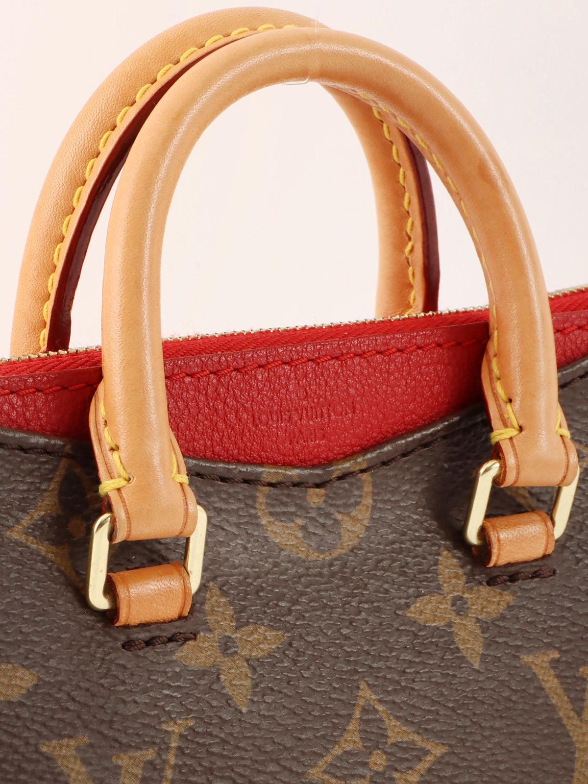 2015年製　キャンバスモノグラムポシェットナノパラス　ブラウン／レッド