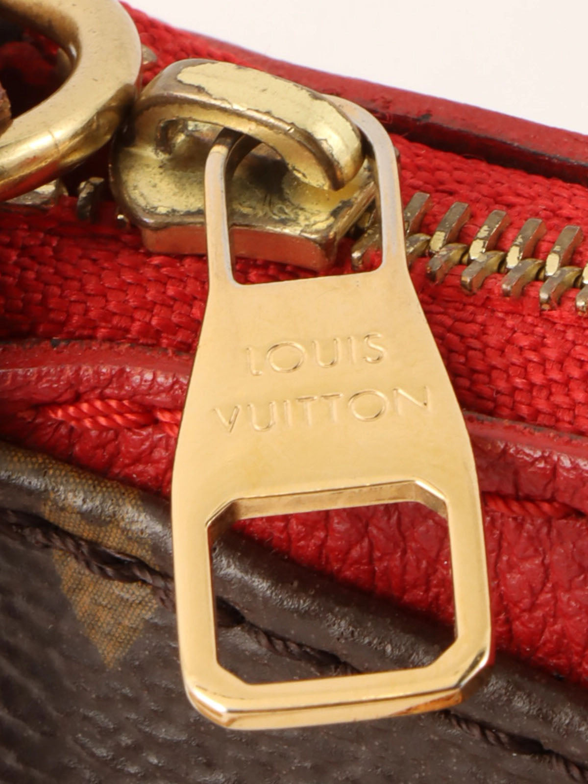 2015年製　キャンバスモノグラムポシェットナノパラス　ブラウン／レッド