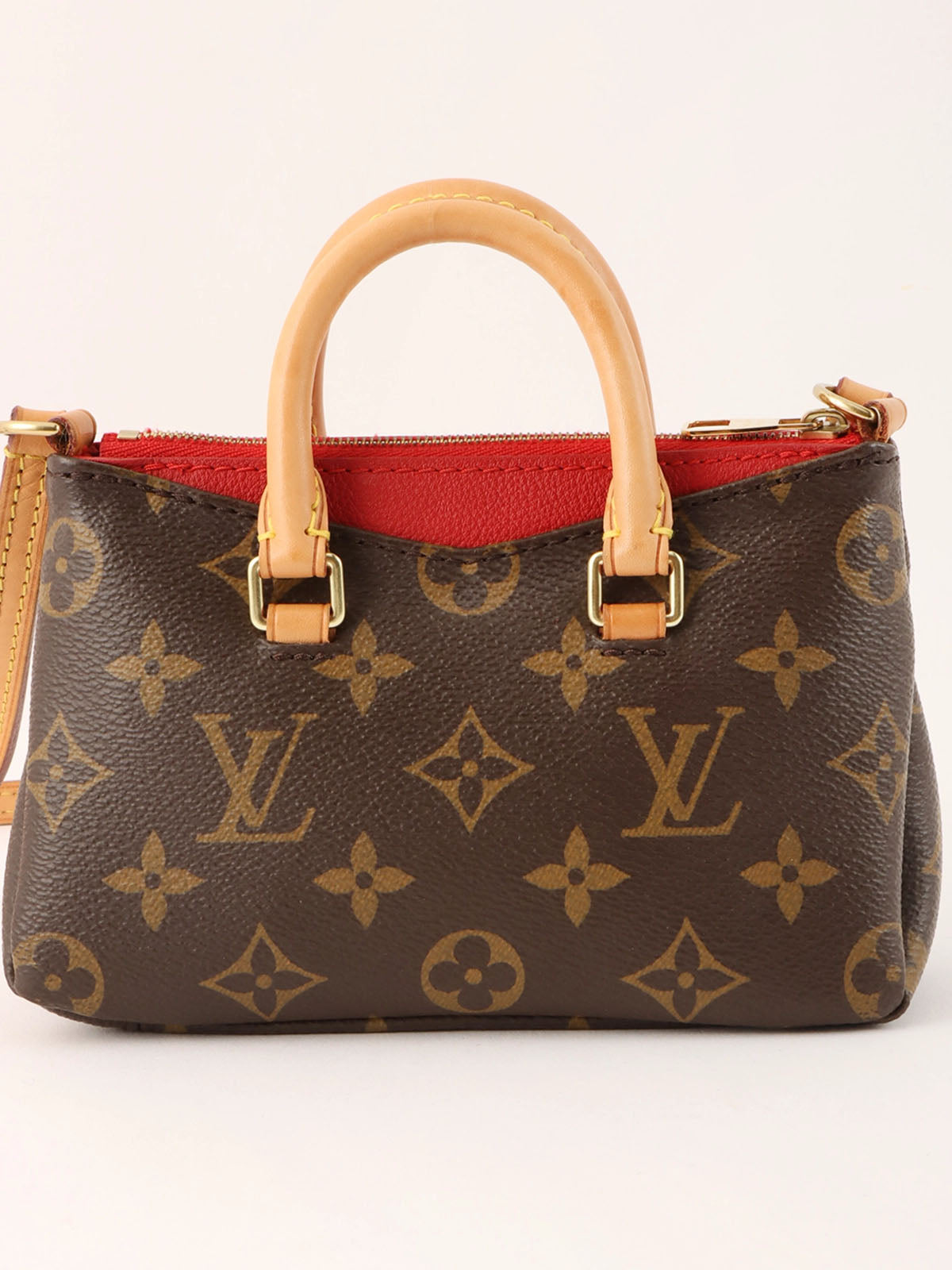 2015年製　キャンバスモノグラムポシェットナノパラス　ブラウン／レッド