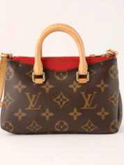 2015年製　キャンバスモノグラムポシェットナノパラス　ブラウン／レッド