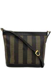 Pequin Pattern Logo Embossed Shoulder Bag Brown/Black