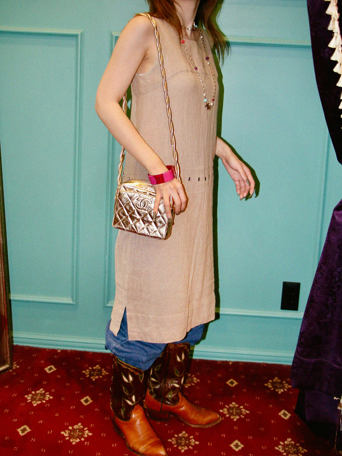 1997年頃製 マトラッセCCマークステッチショルダーバッグ ゴールド