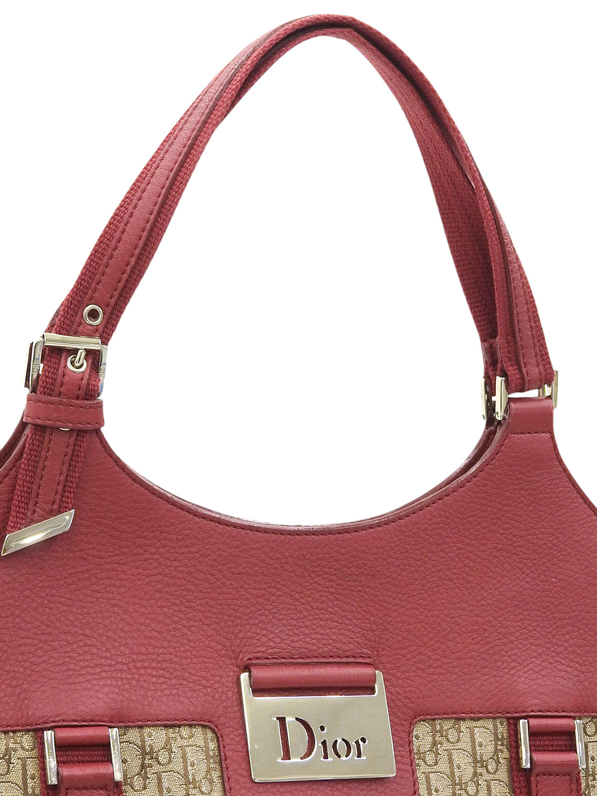 トロッターパターンロゴプレートハンドバッグ ベージュ/レッド