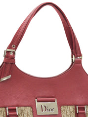 トロッターパターンロゴプレートハンドバッグ ベージュ/レッド