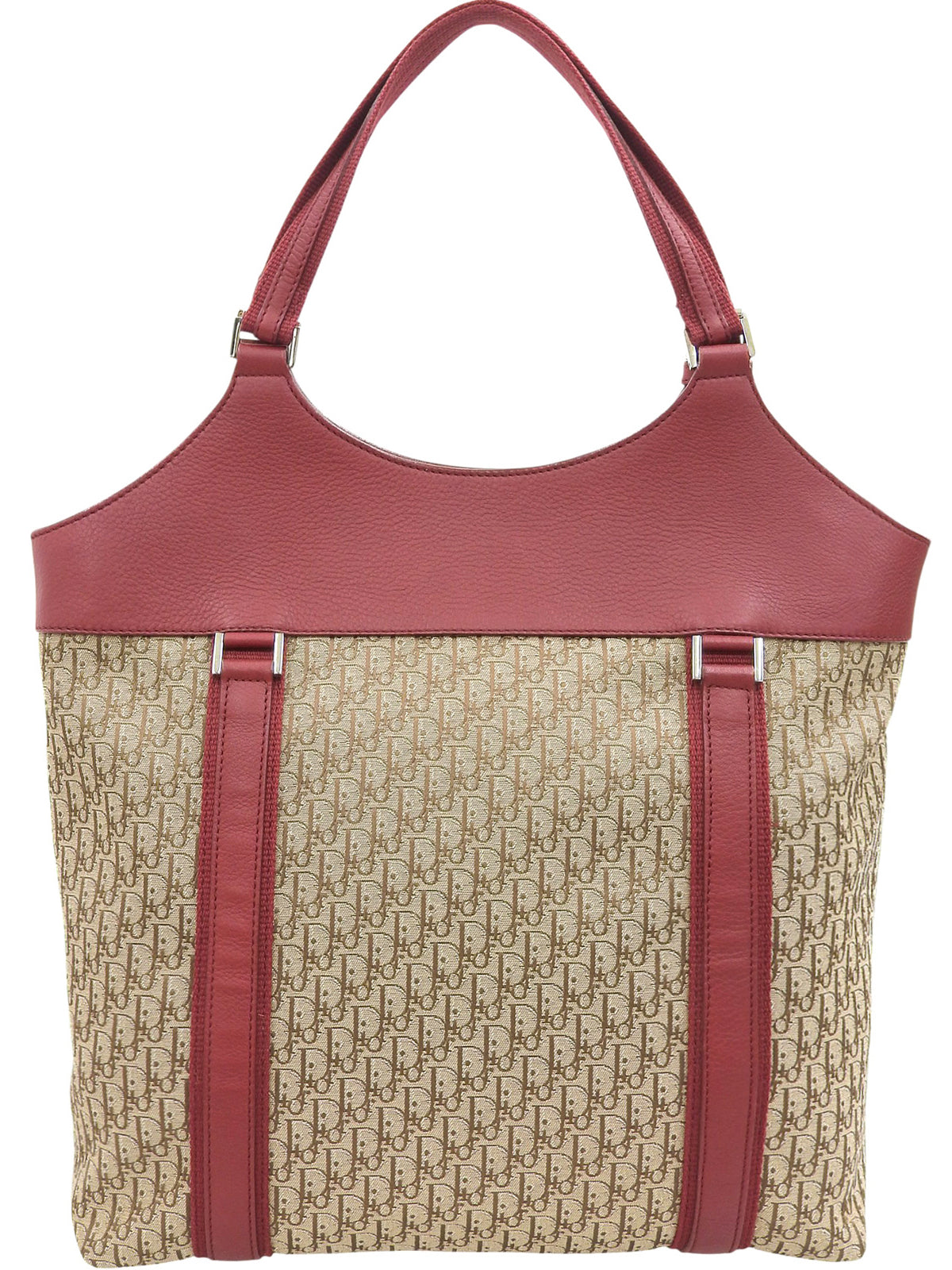 トロッターパターンロゴプレートハンドバッグ ベージュ/レッド
