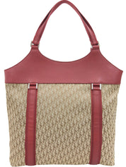 トロッターパターンロゴプレートハンドバッグ ベージュ/レッド