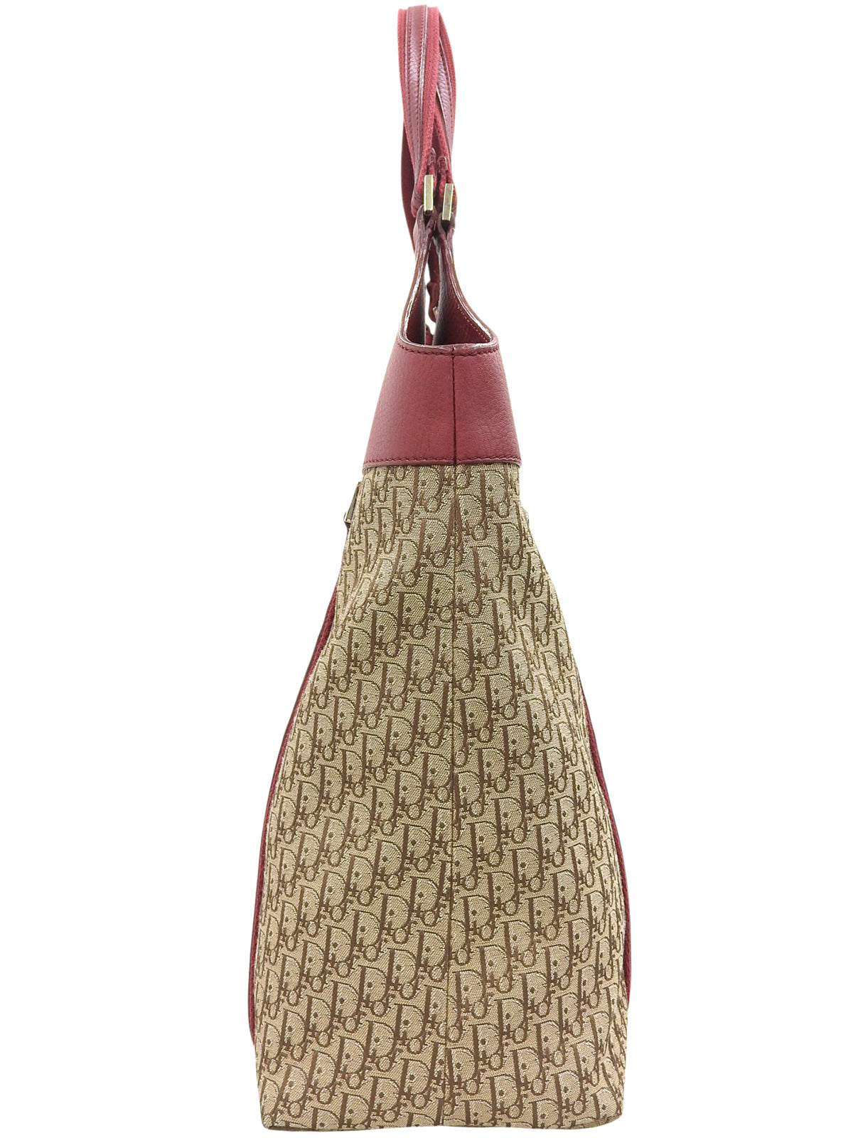 トロッターパターンロゴプレートハンドバッグ ベージュ/レッド
