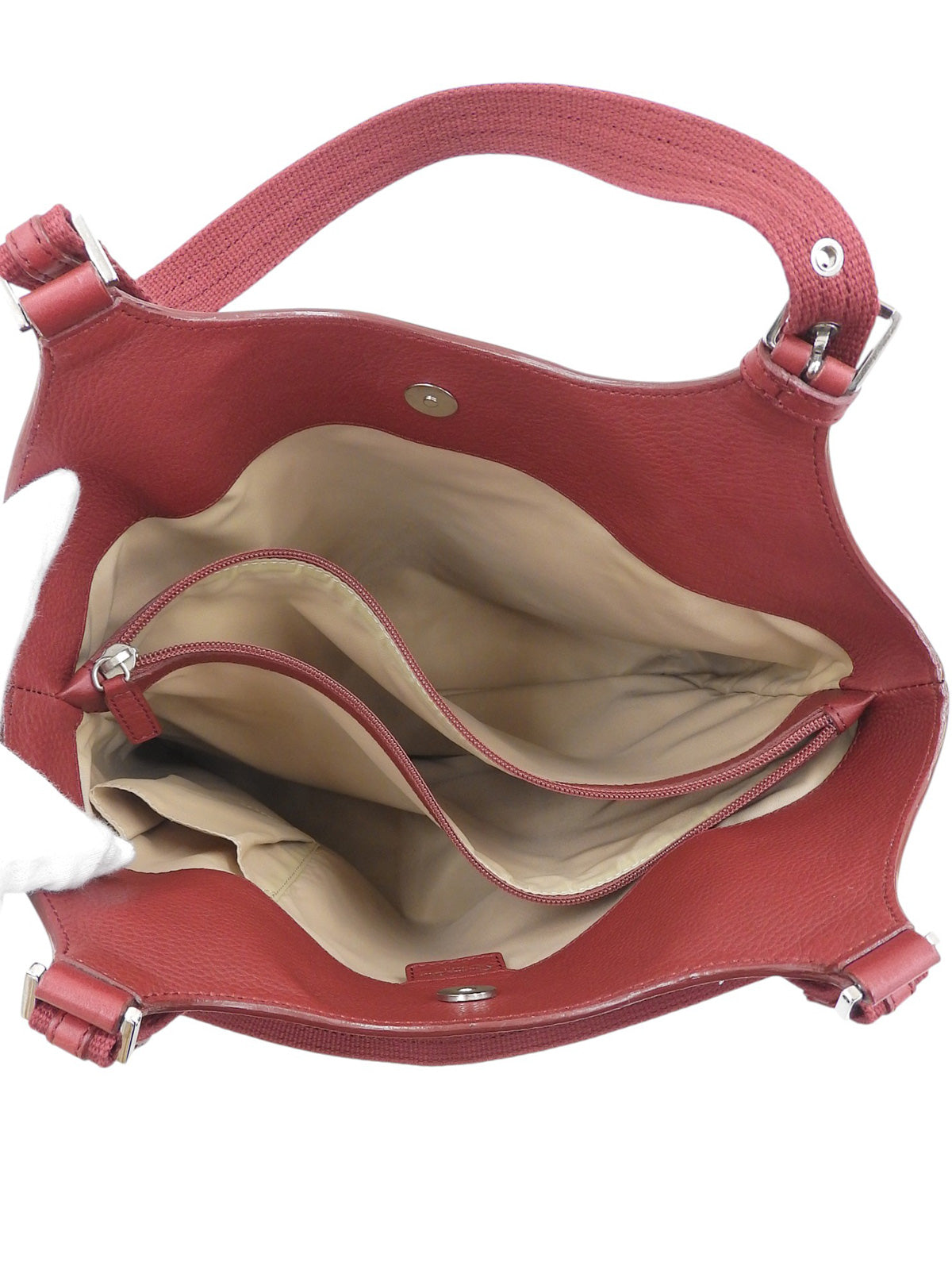 トロッターパターンロゴプレートハンドバッグ ベージュ/レッド