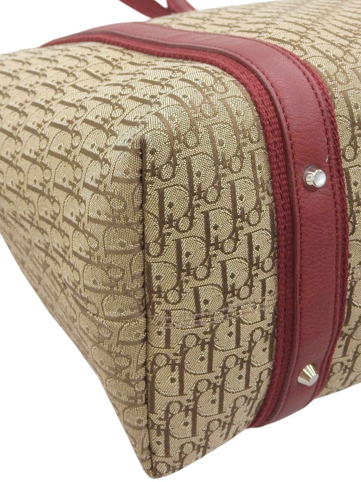 トロッターパターンロゴプレートハンドバッグ ベージュ/レッド