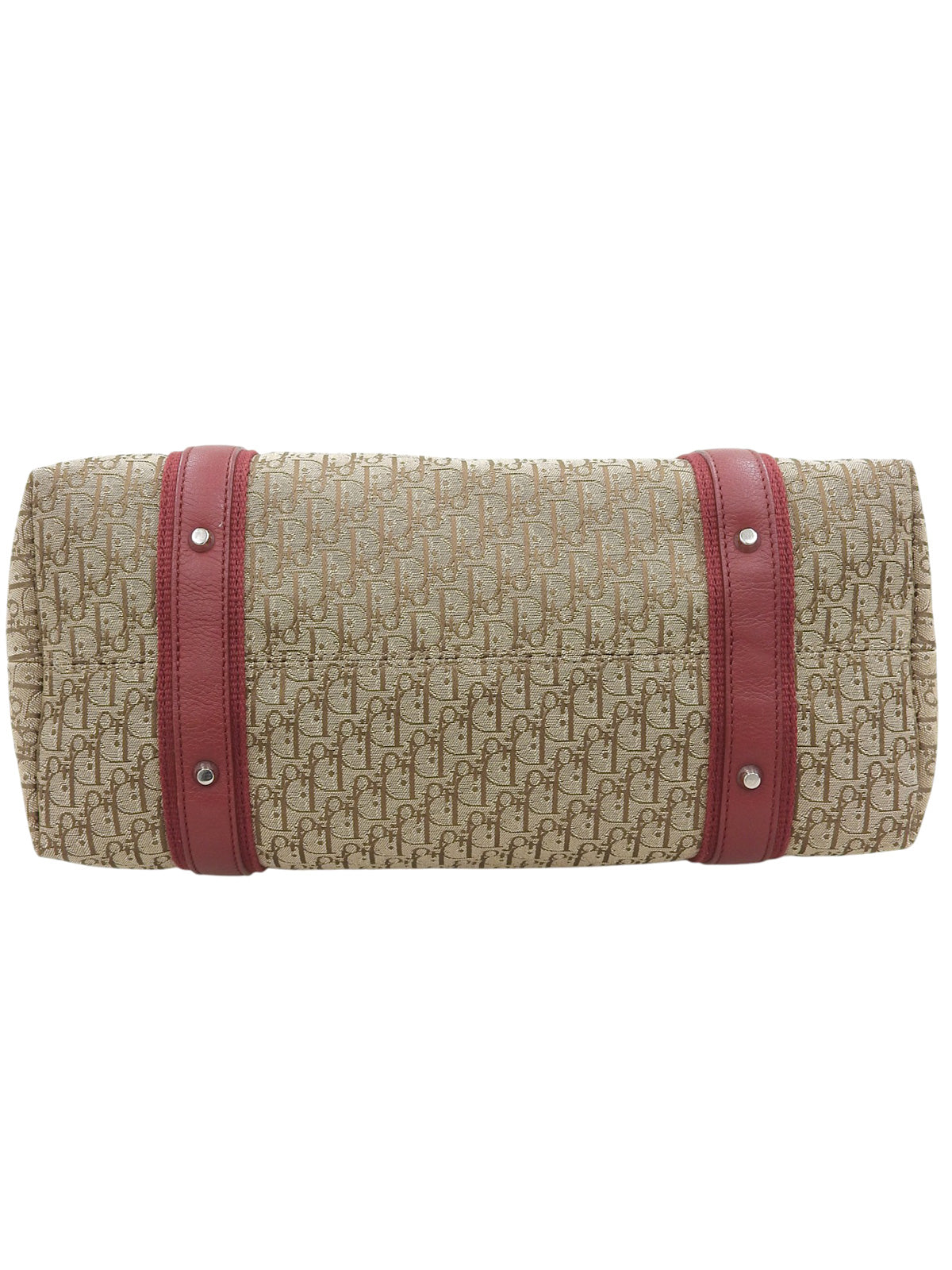 トロッターパターンロゴプレートハンドバッグ ベージュ/レッド