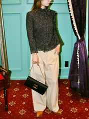 2003 CC mark button zip-up glitter knit jacket in black/silver/multi