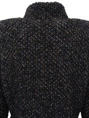 2003 CC mark button zip-up glitter knit jacket in black/silver/multi