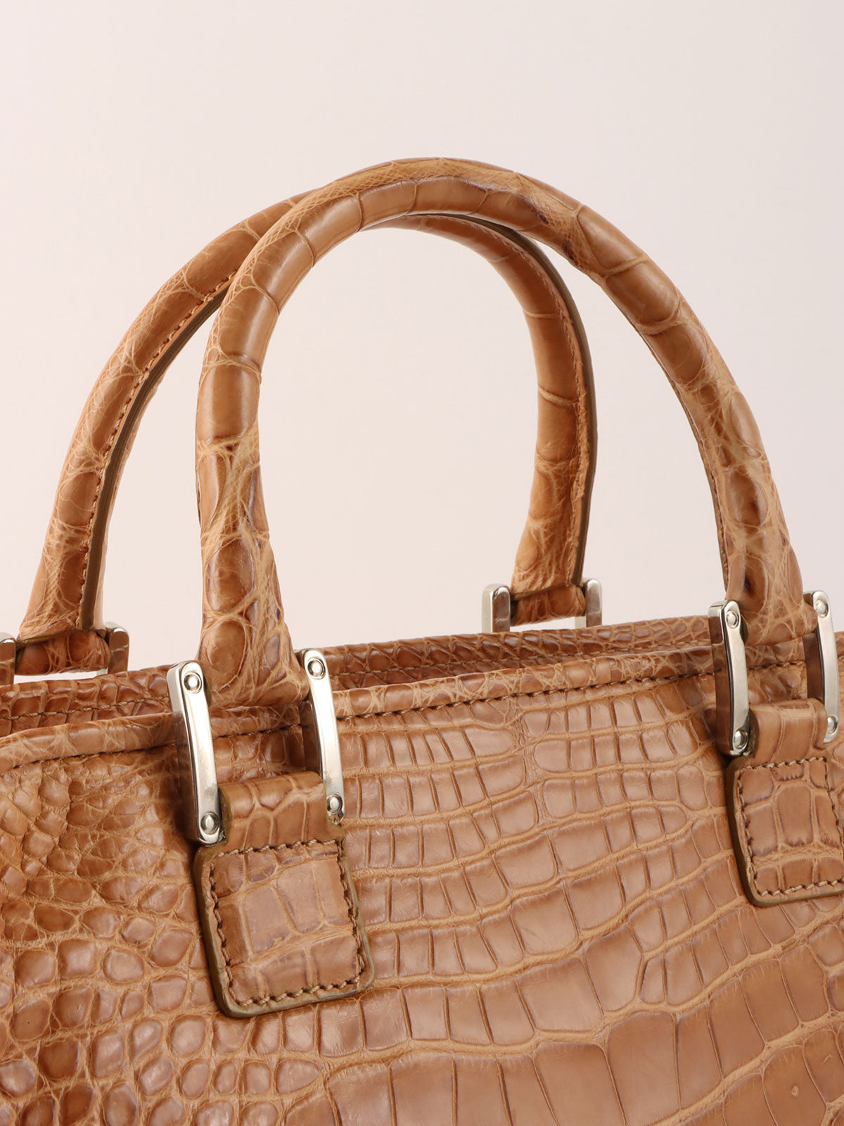クロコダイルアナグラムアマソナハンドバッグ ブラウン