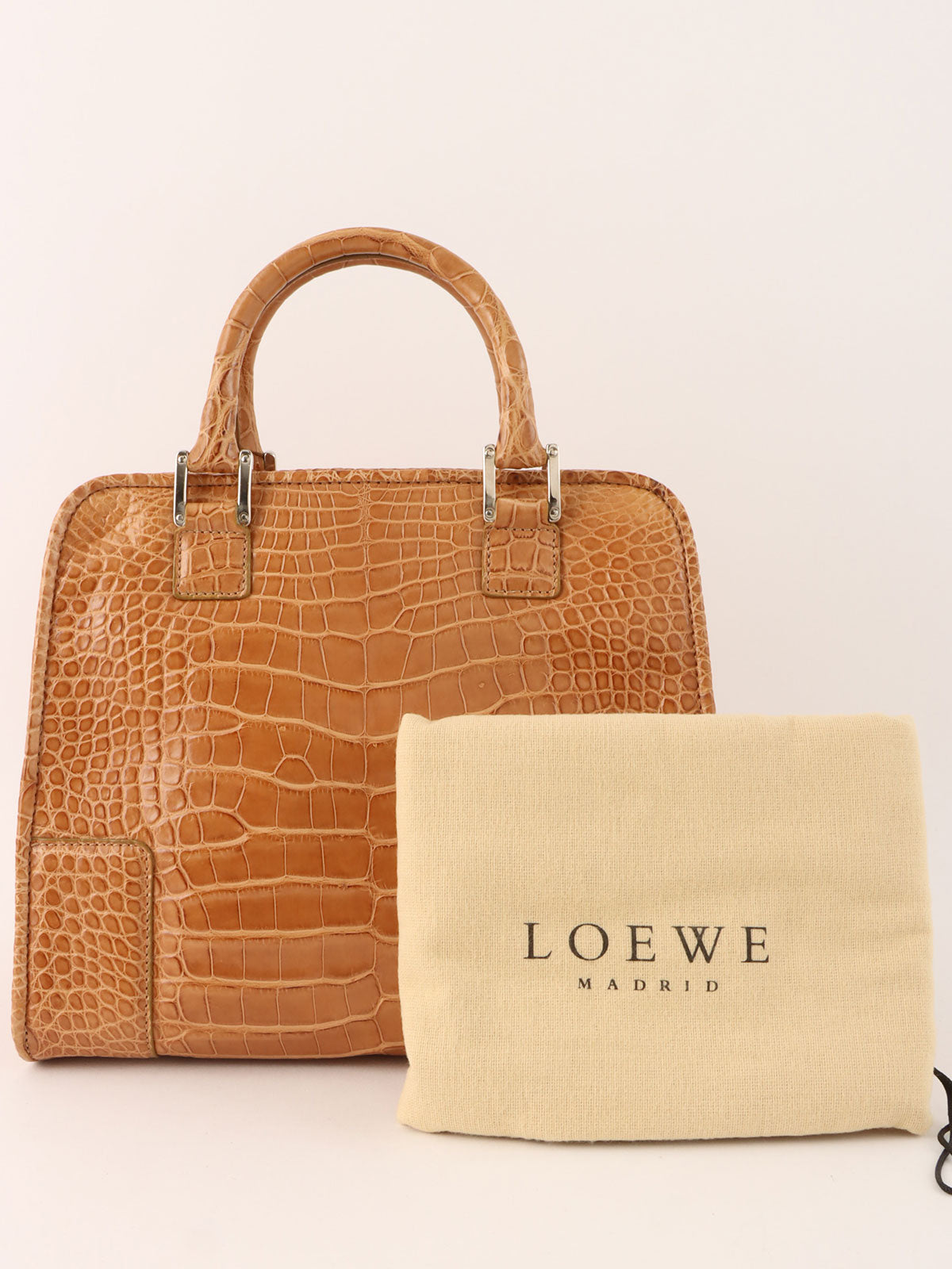 クロコダイルアナグラムアマソナハンドバッグ ブラウン