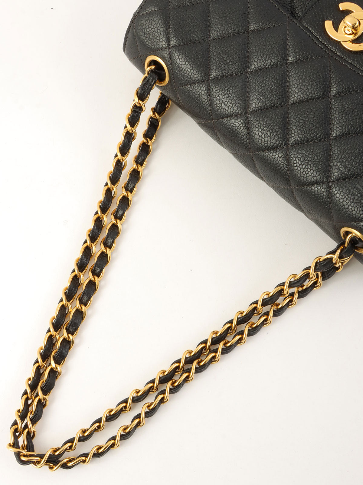 1997年頃製 キャビアスキンダブルフェイスクラシックフラップチェーンバッグ ブラック