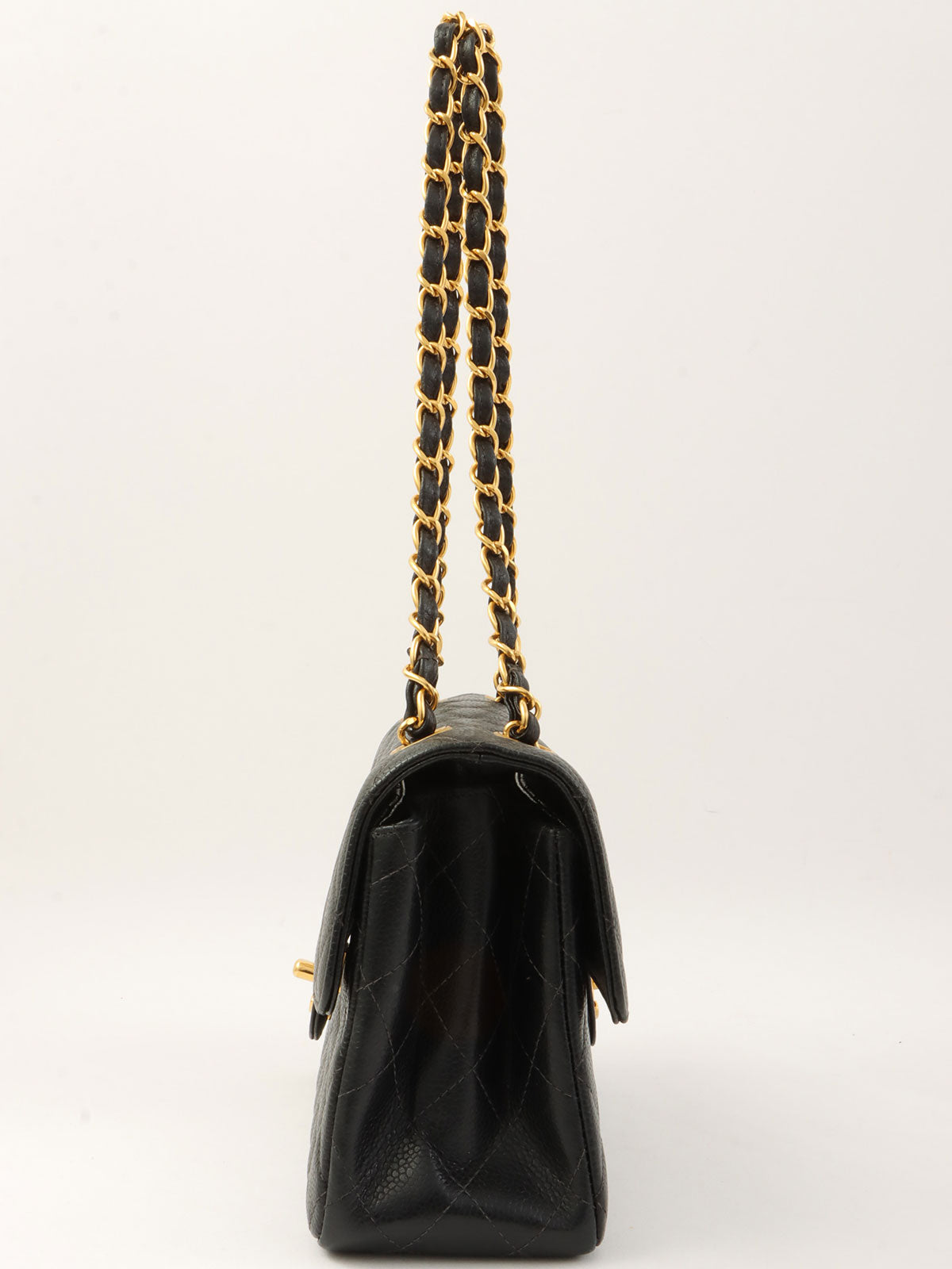 1997 Caviar Skin Double Face Classic Flap Chain Bag in Black