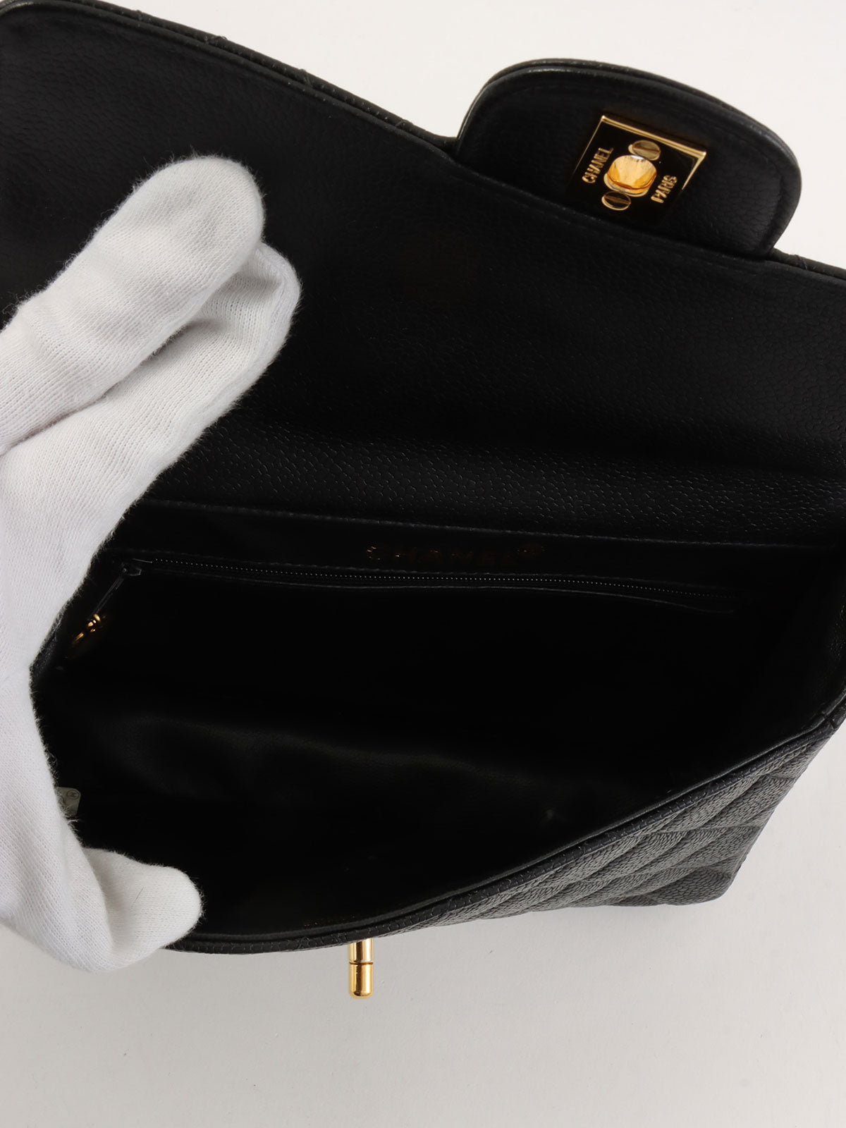 1997 Caviar Skin Double Face Classic Flap Chain Bag in Black